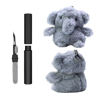Kit Limpador para Fones e Capa de Pelúcia Nerdcase para AirPods Pro 3, Elefante Cinza