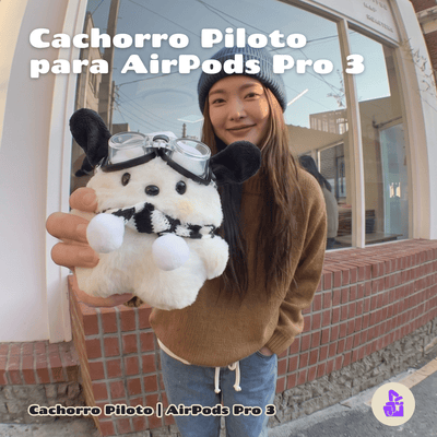 Capa de Pelúcia para AirPods Pro 3, Cachorro Piloto Aviador