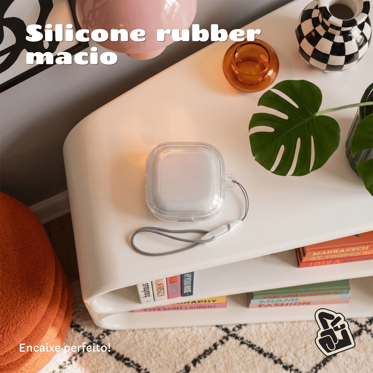 Capa Protetora Nerdcase para Samsung Galaxy Buds 4, Buds 4 Pro, Silicone, Transparente com Cordão