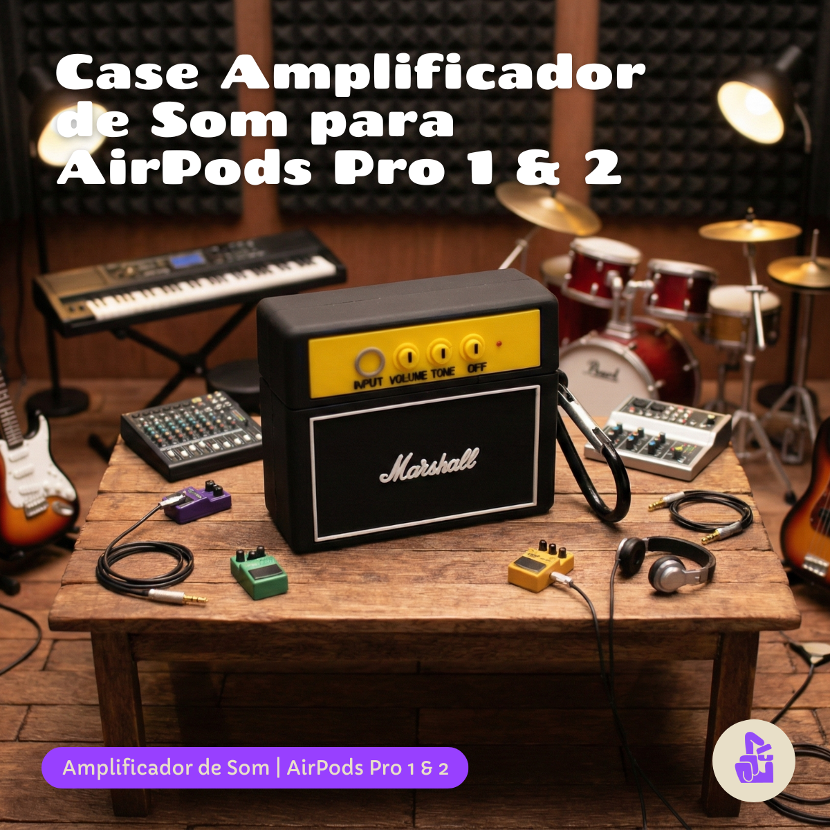 Capa Protetora Nerdcase para AirPods Pro 1 e 2, Amplificador
