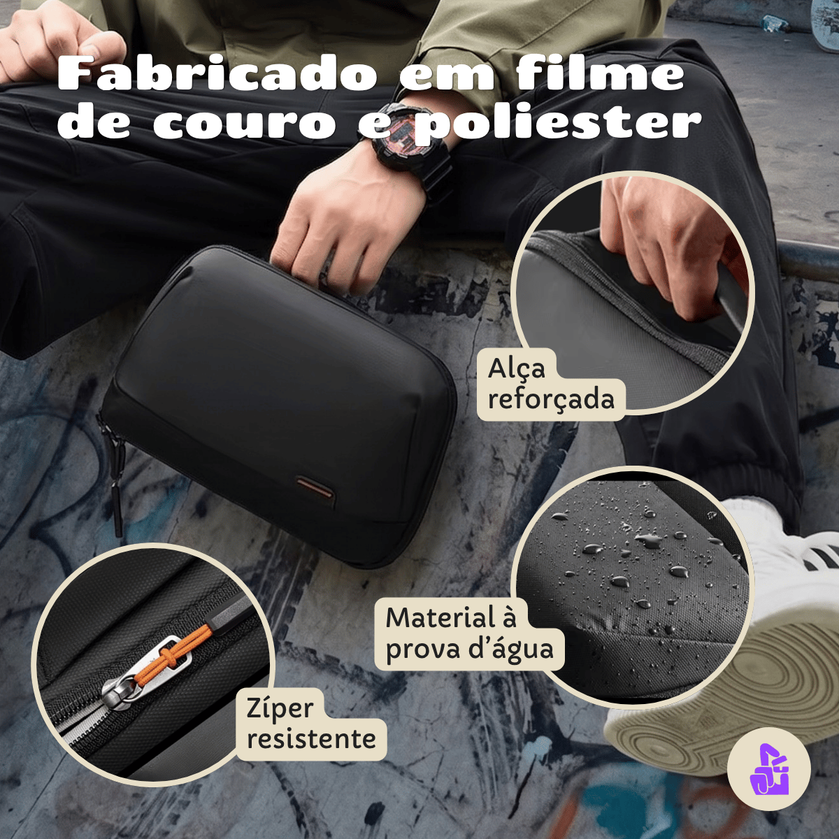 Bolsa, Necessaire Organizadora Volcano Nerdcase, Couro PU, 26x15cm, Preta