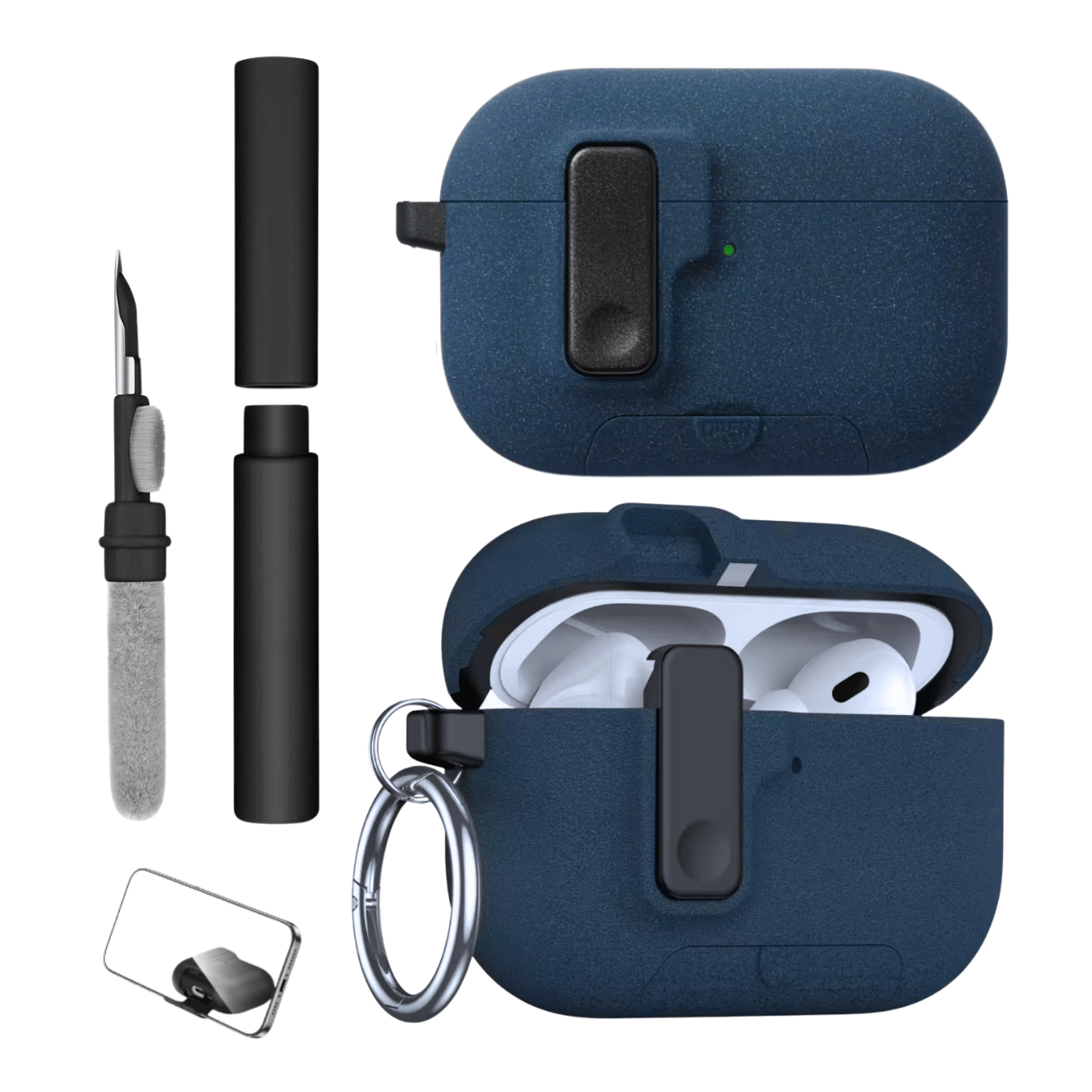 Kit Limpador para Fones e Capa Protetora de Silicone Nerdcase para AirPods Pro 3, Urban Suede Azul Jeans