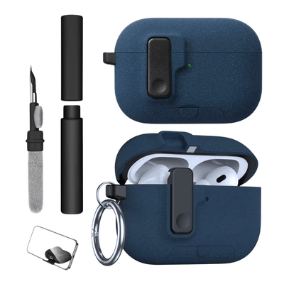 Kit Limpador para Fones e Capa Protetora de Silicone Nerdcase para AirPods Pro 3, Urban Suede Azul Jeans