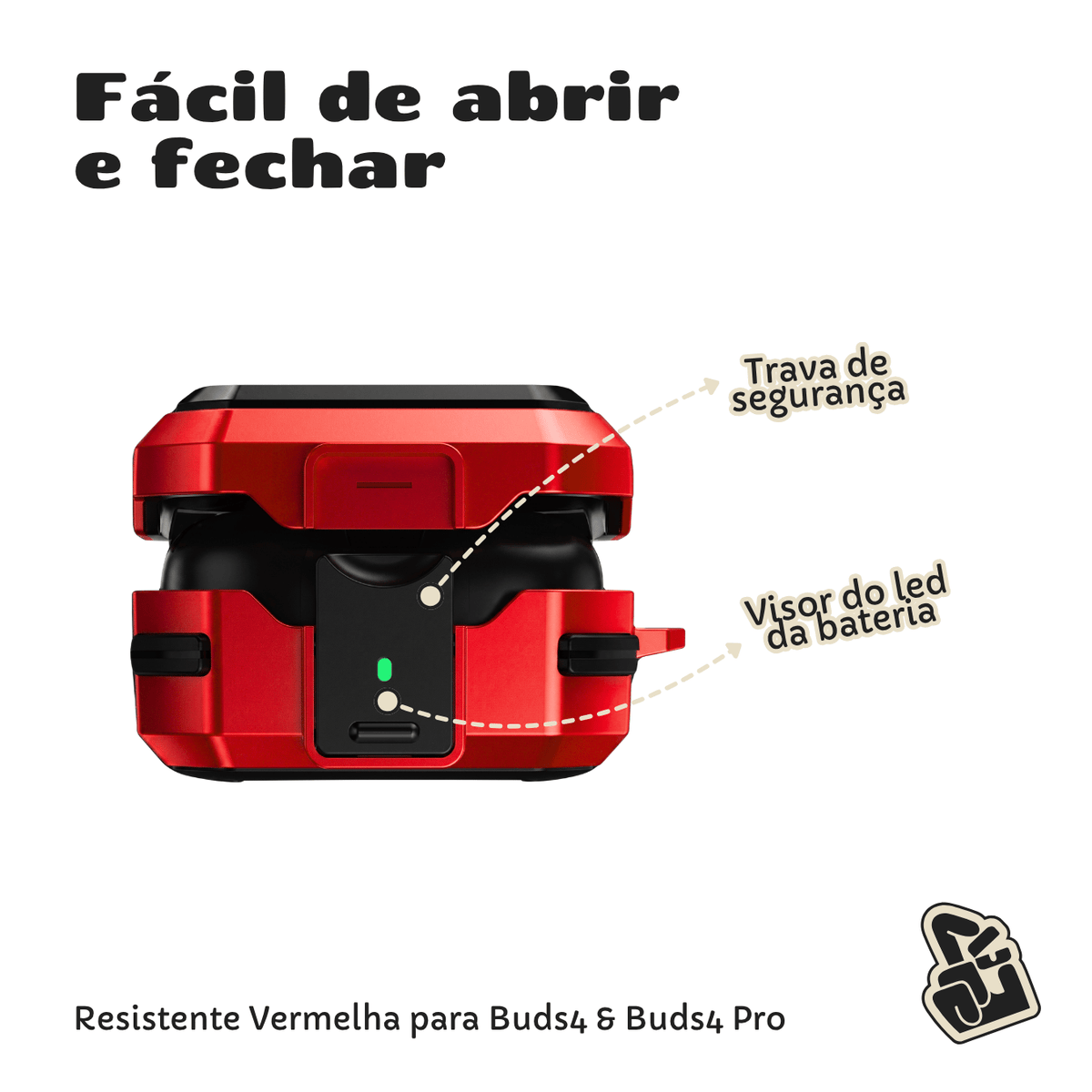 Capa Protetora Nerdcase para Galaxy Buds 4, Buds 4 Pro, Silicone Premium Resistente, Vermelha