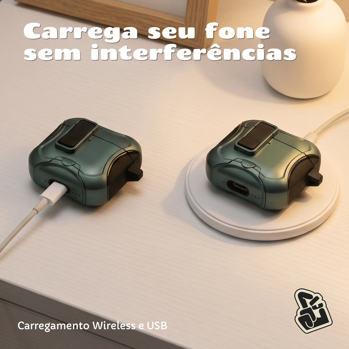 Capa Protetora Airtrek Nerdcase para AirPods 4, Suporte Adaptado, Verde Cintilante