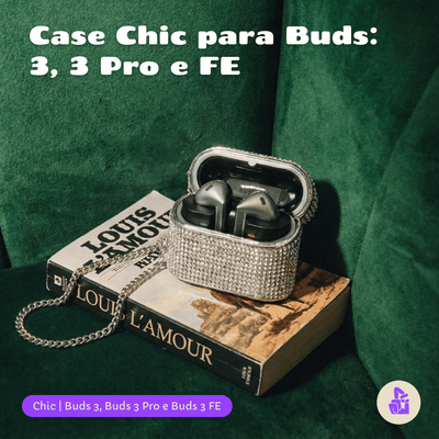 Kit Limpador para Fones e Capa Protetora Chic Nerdcase para Galaxy Buds 3, Buds Pro 3, Buds3 FE, Strass Prata