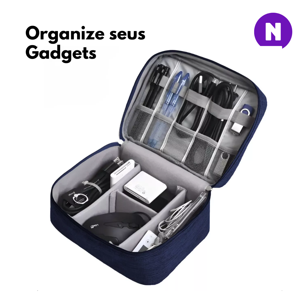 NERDCASE, Bolsa Organizadora Cabos, 18x24,5cm, Poliéster, Azul Marinho