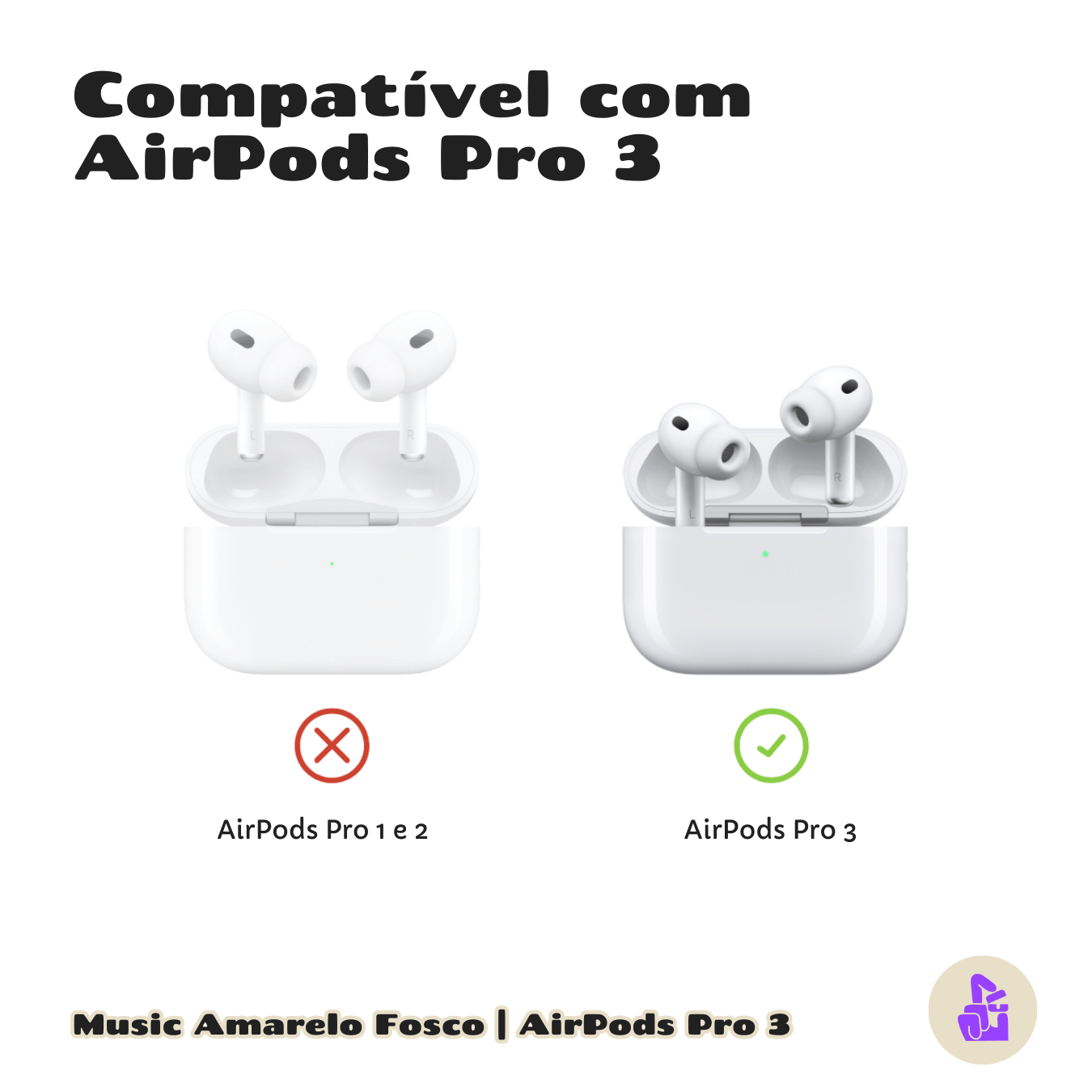 Capa Protetora de Silicone Nerdcase para AirPods Pro 3, Music Preta com detalhe Amarelo