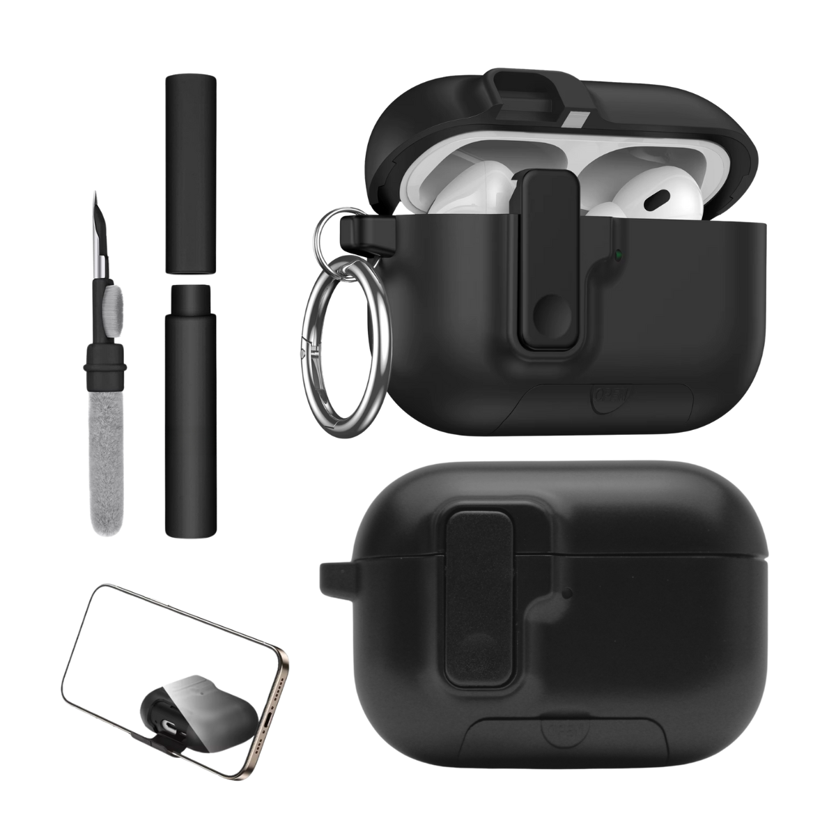 Kit Limpador para Fones e Capa Protetora Urban Nerdcase para AirPods Pro 3, Silicone Preta