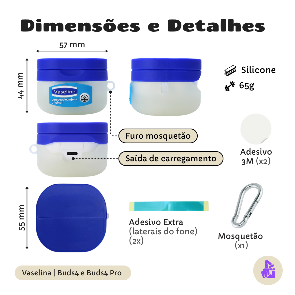 Capa Protetora Nerdcase para Samsung Galaxy Buds 4, Buds 4 Pro, Hidratante Vaselina
