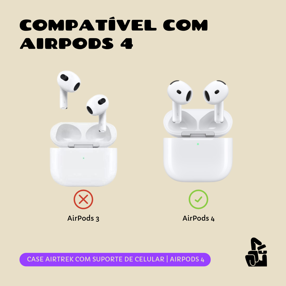 Capa Airtrek Nerdcase para AirPods 4, Suporte Adaptado, Preto e Branco
