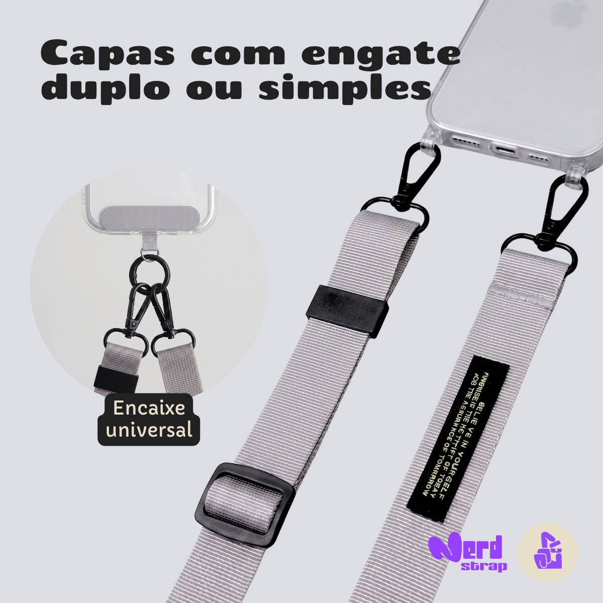 Cordão Faixa Multifuncional Crossbody Axis Nerdcase, Cinza Claro