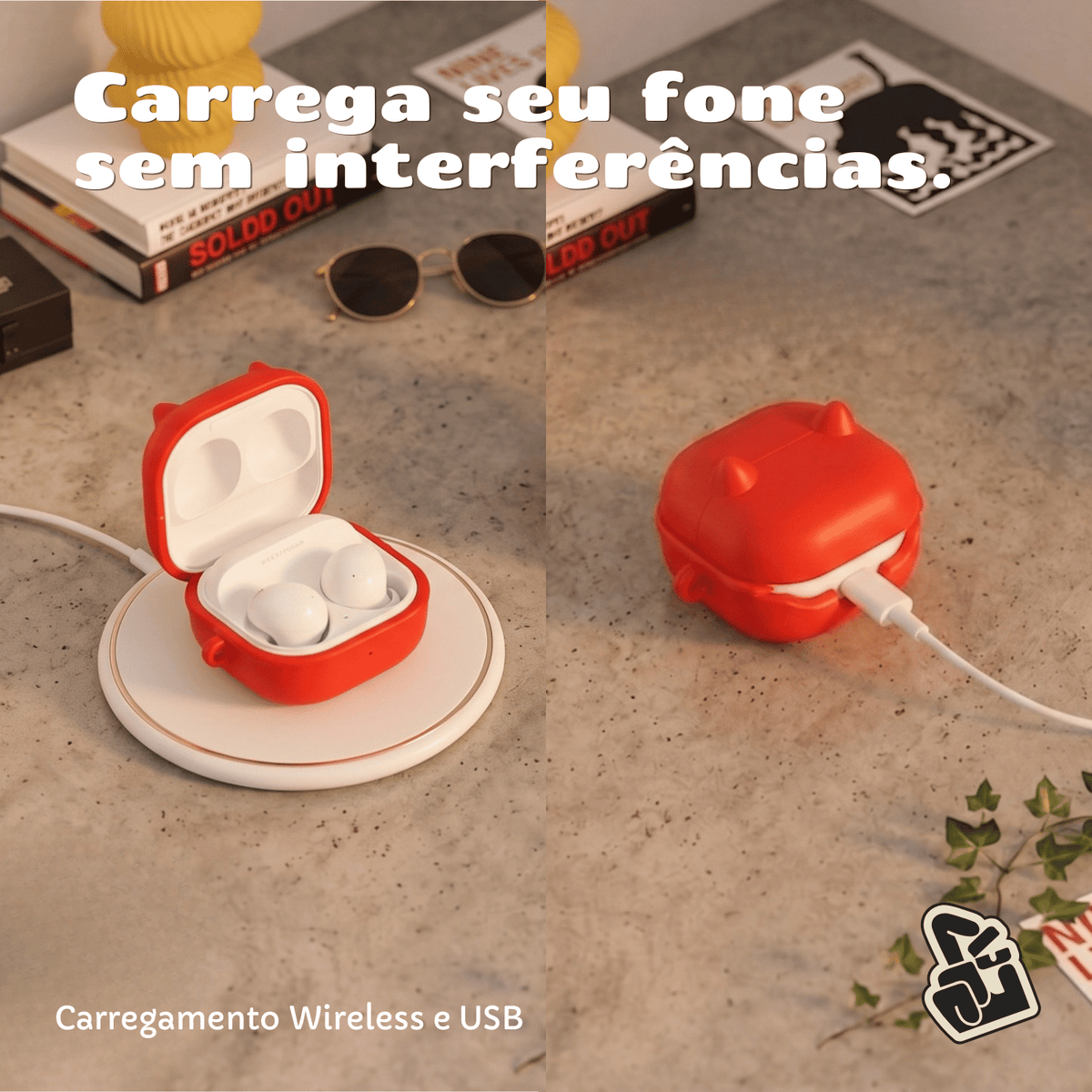 Capa Protetora Nerdcase para Samsung Galaxy Buds 2, Core, FE, Live e Pro, Silicone, Gato da Sorte