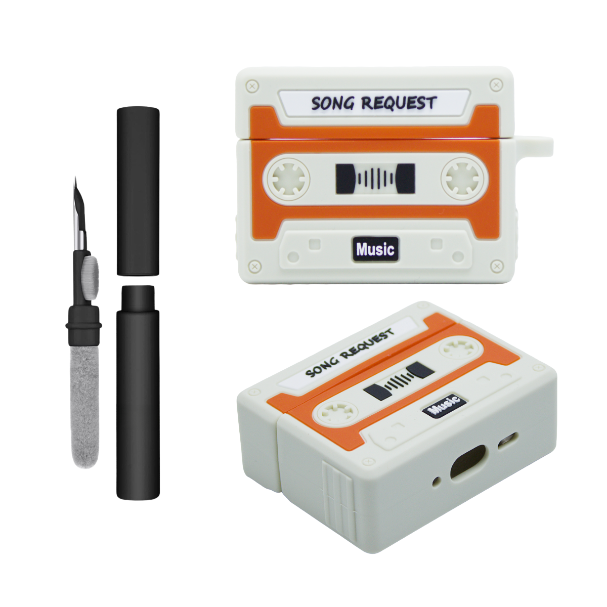 Kit Limpador para Fones e Capa Protetora Nerdcase para AirPods Pro 3, Fita Cassete Retrô