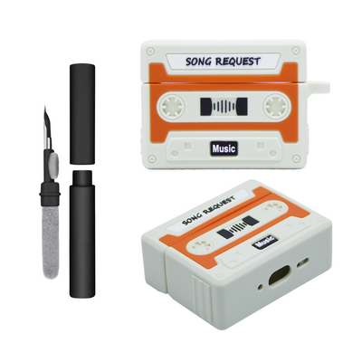 Kit Limpador para Fones e Capa Protetora Nerdcase para AirPods Pro 3, Fita Cassete Retrô