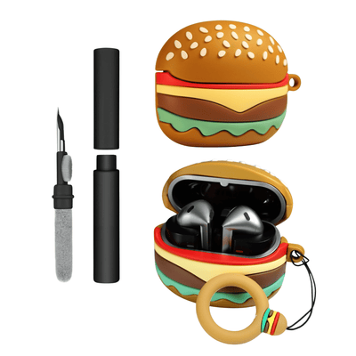 Kit Limpador para Fones e Capa Protetora Nerdcase para Galaxy Buds 3, Buds 3 Pro, Buds 3 Fe, Silicone, Hamburguer