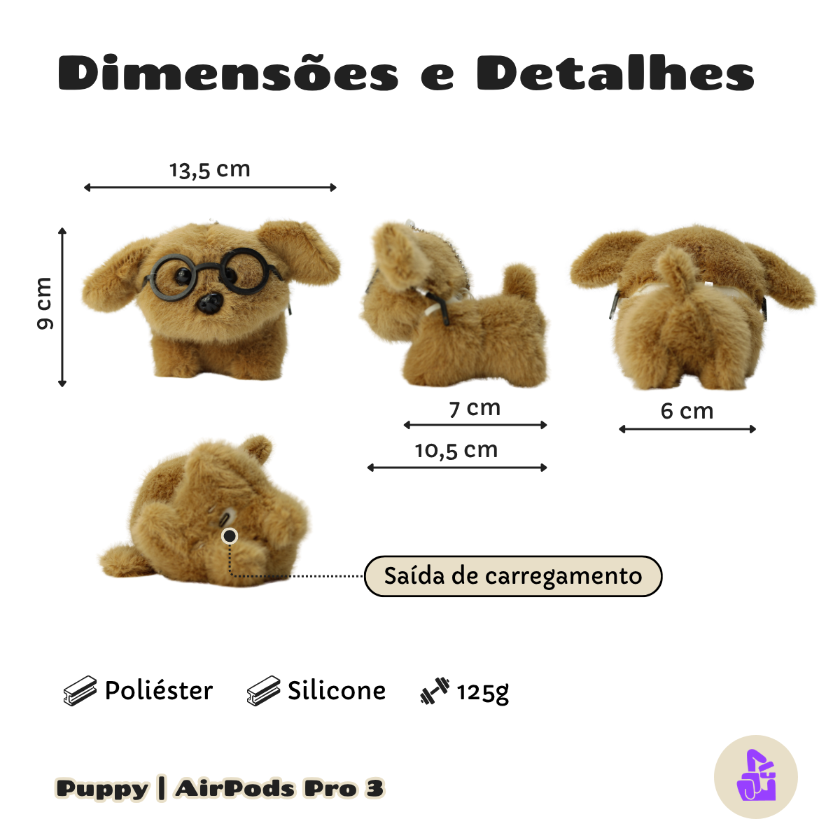 Kit Limpador para Fones e Capa de Pelúcia Nerdcase para AirPods Pro 3, Cachorro Puppy