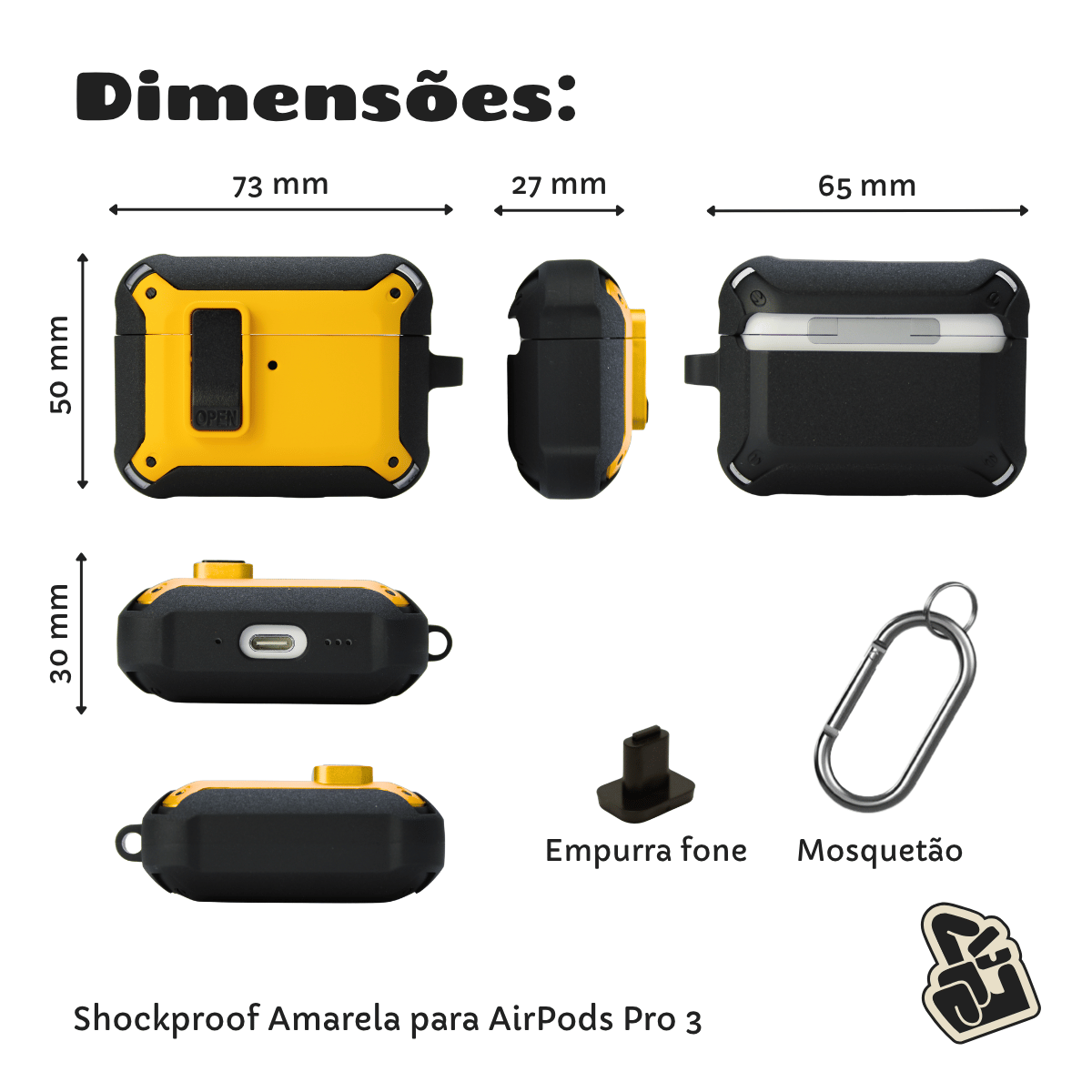 Capa Protetora Nerdcase para AirPods Pro 3, Shockproof Amarelo e Preto