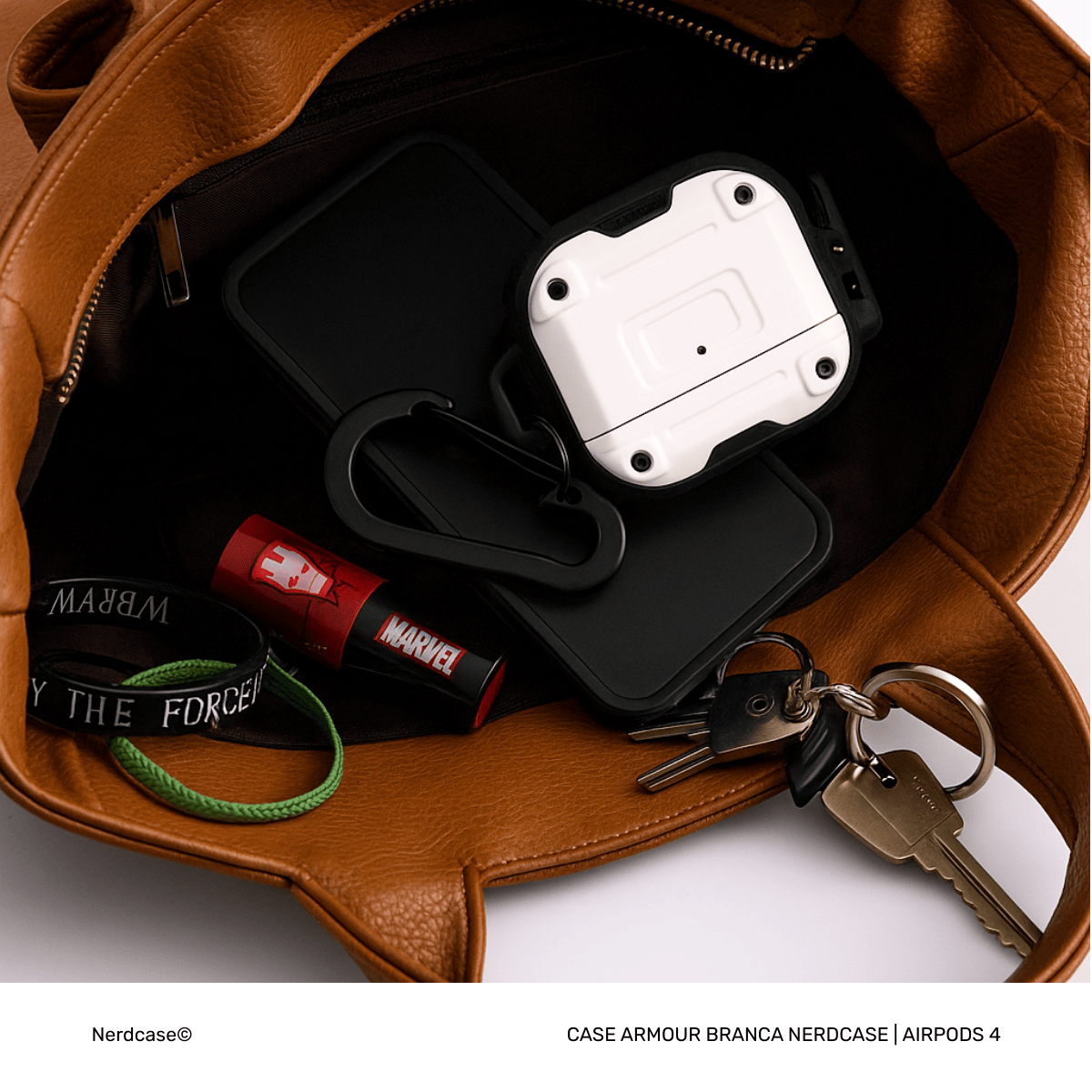 Capa Resistente Armour Nerdcase, Compatível com AirPods 4, Branca e Preta