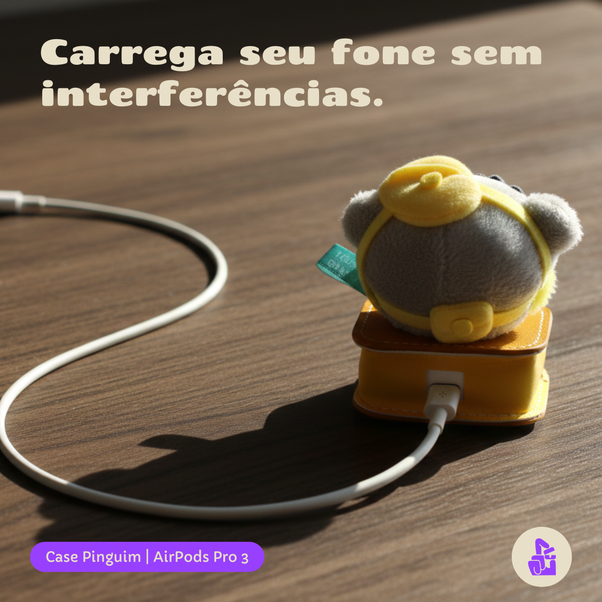 Kit Limpador para Fones e Capa Protetora Nerdcase para AirPods Pro 3, Pinguim Aventureiro