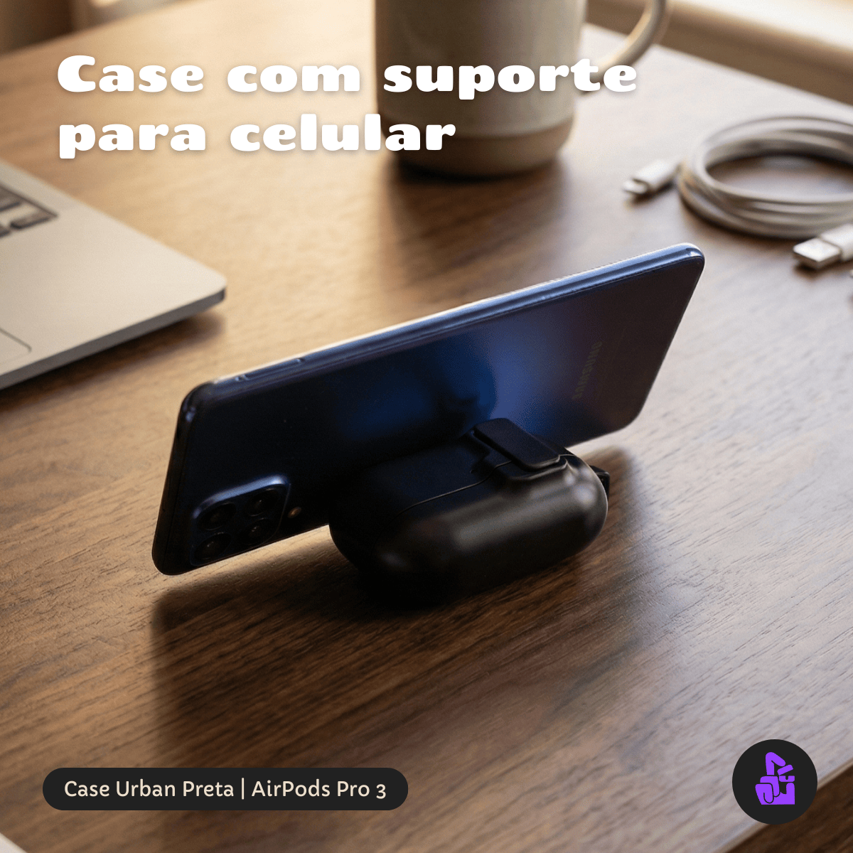 Kit Limpador para Fones e Capa Protetora Urban Nerdcase para AirPods Pro 3, Silicone Preta