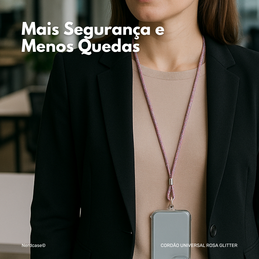Cordão Universal Nerdcase para Celular, Poliéster, Rosa com Brilho