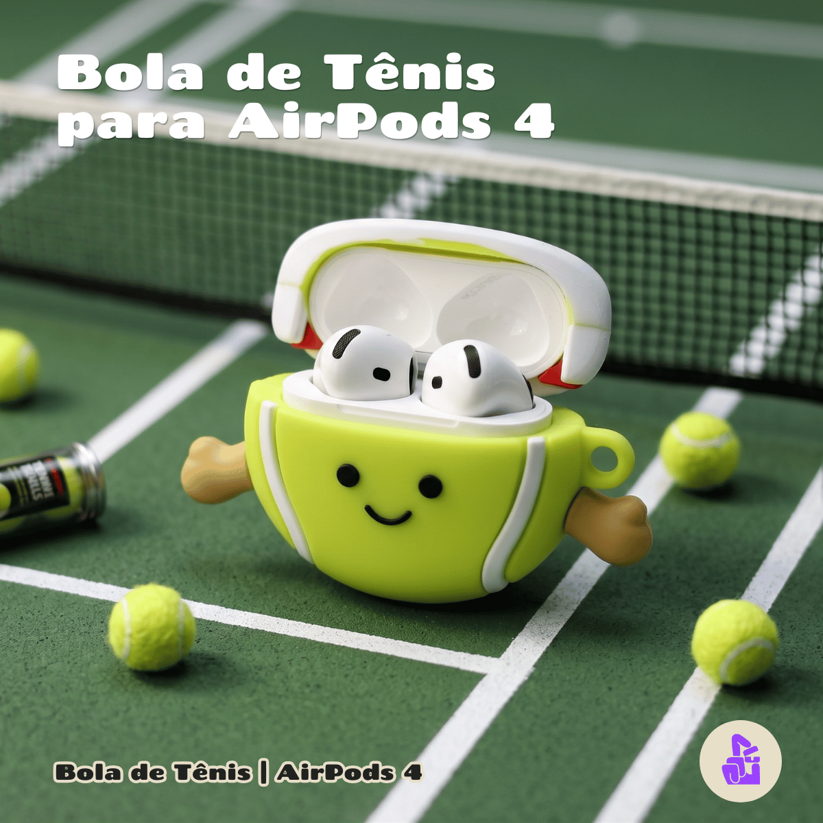 Capa Protetora de Silicone Nerdcase para AirPods 4, Bola de Tênis