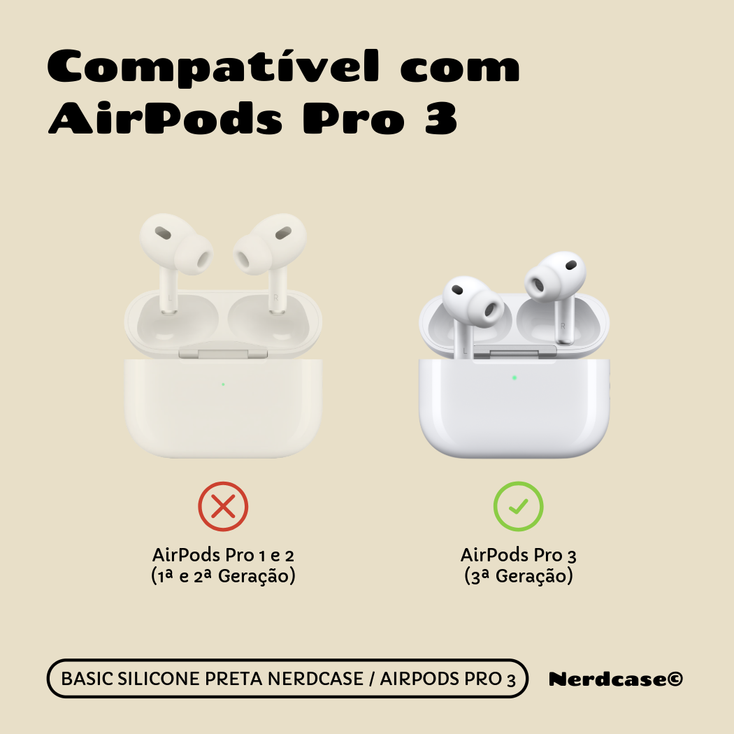 Kit Limpador para fones e Capa Protetora de Silicone Nerdcase para AirPods Pro 3, Preta