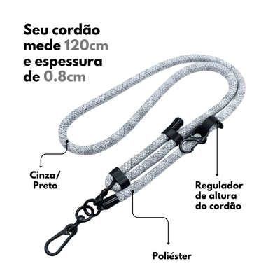 Cordão Universal Nerdcase para Celular, Poliéster, Cinza Rajado
