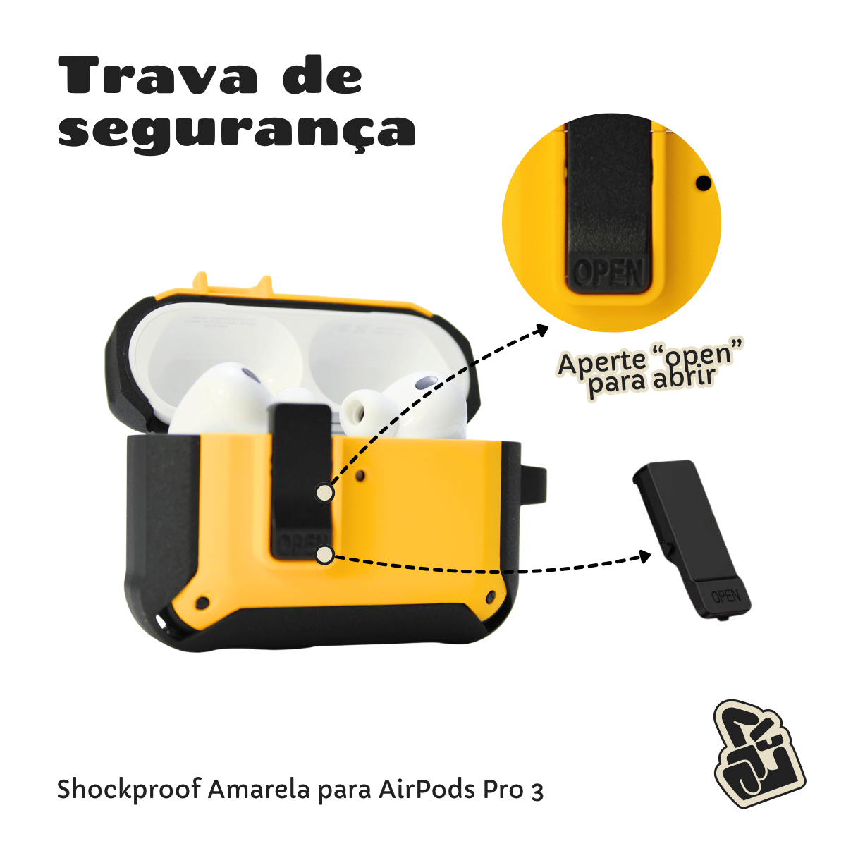 Capa Protetora Nerdcase para AirPods Pro 3, Shockproof Amarelo e Preto