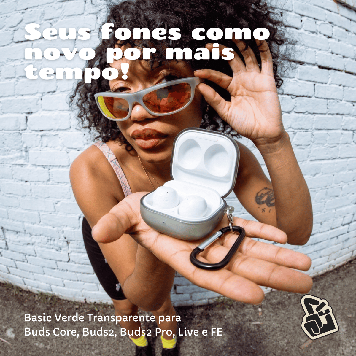 Kit Limpador para Fones e Capa Protetora Nerdcase para Galaxy Buds 2, Core, FE, Live e Pro, Silicone, Verde Transparente
