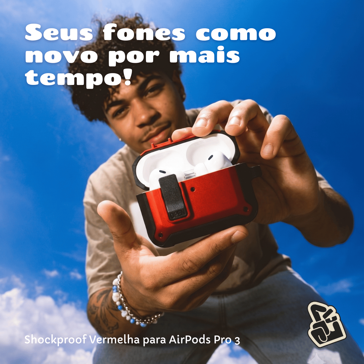 Capa Protetora Nerdcase para AirPods Pro 3, Shockproof Vermelho e Preto