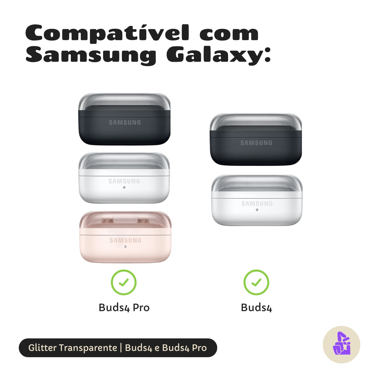 Kit Limpador para Fones e Capa Protetora de Silicone Nerdcase para Samsung Galaxy Buds 4, Buds 4 Pro, Transparente Glitt