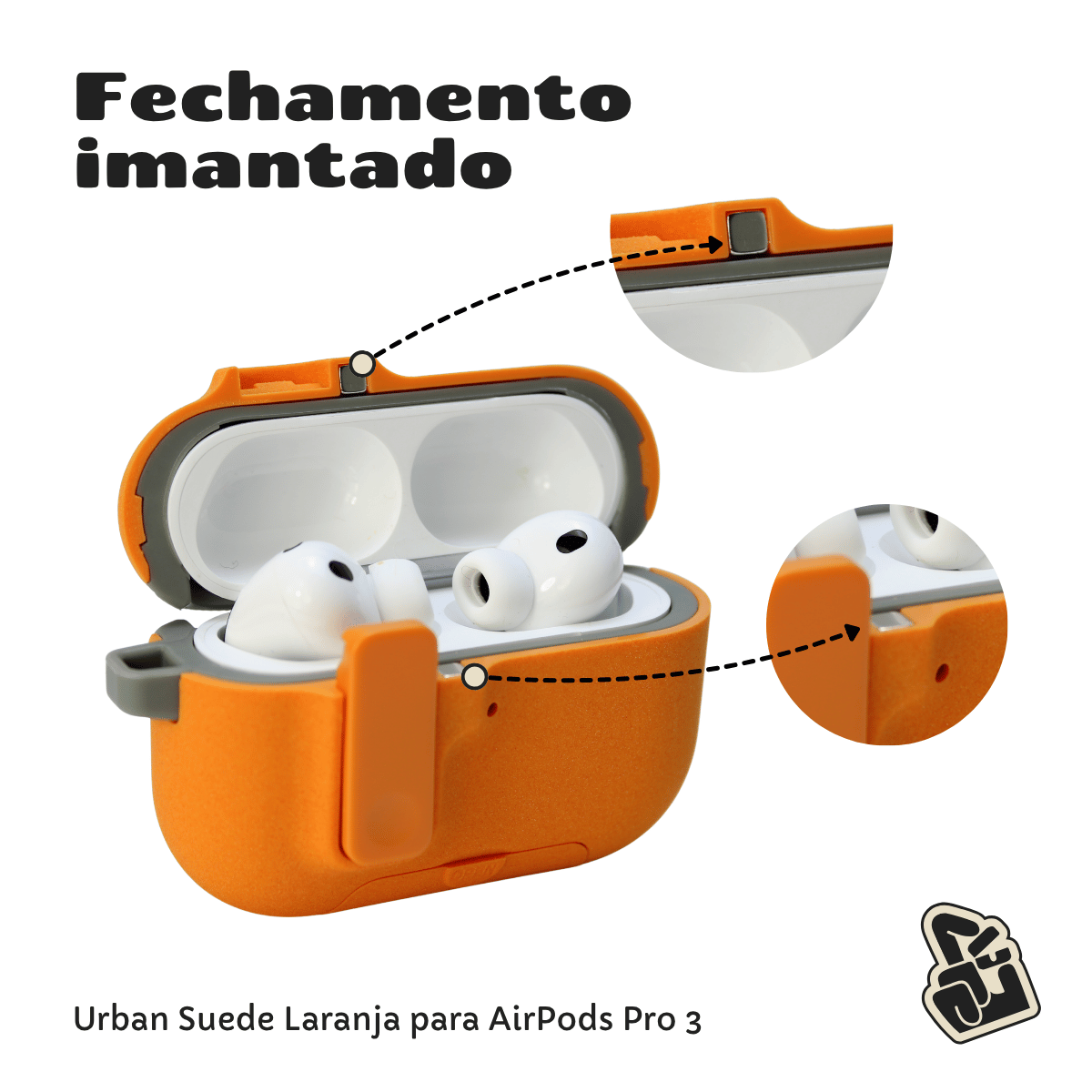 Capa Protetora de Silicone Nerdcase para AirPods Pro 3, Urban Suede Laranja
