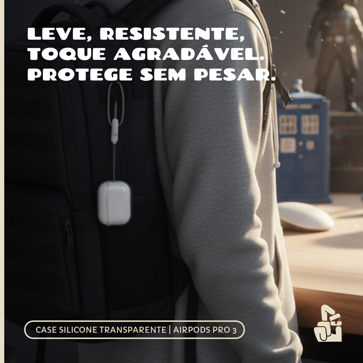 Capa Protetora de Silicone Nerdcase para AirPods Pro 3, Transparente