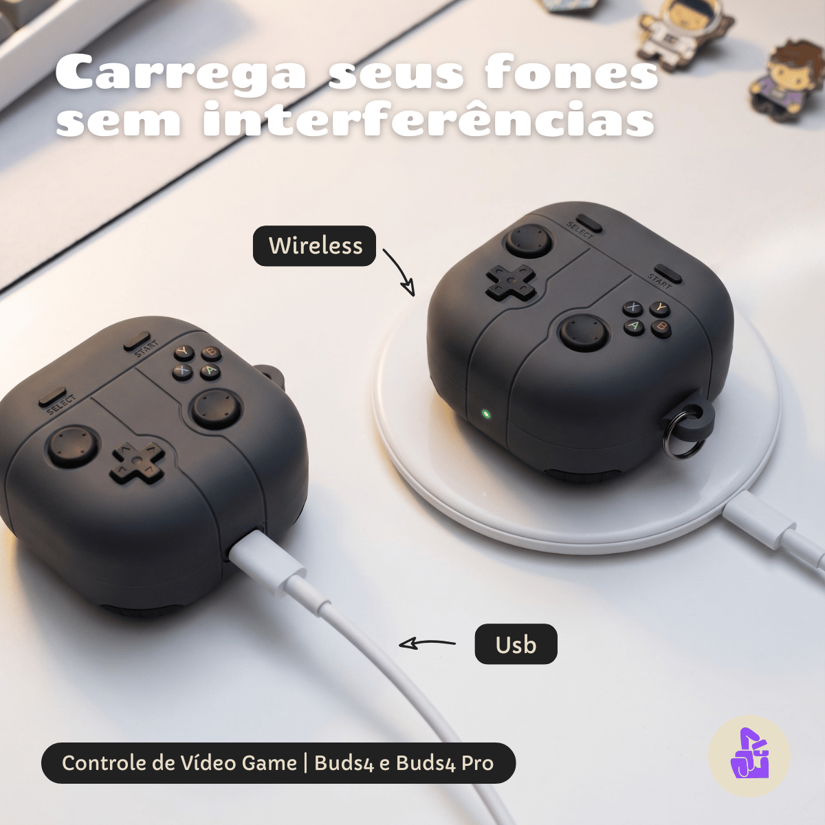 Kit Limpador para Fones e Capa Protetora Nerdcase para Samsung Galaxy Buds 4, Controle Videogame