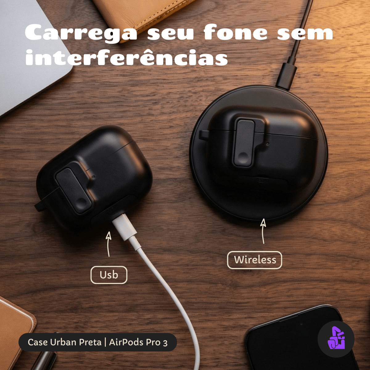 Capa Protetora Urban Nerdcase para AirPods Pro 3, Silicone Preta