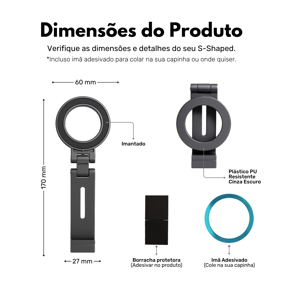 Suporte para Celular Nerdcase, Magnético Dobrável, Plástico PU