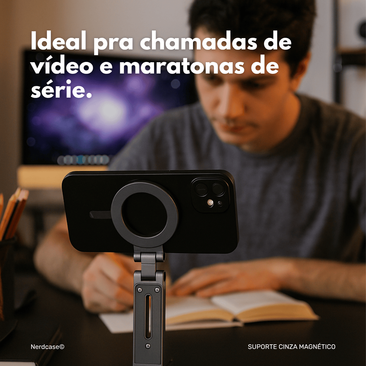 Suporte para Celular Nerdcase, Magnético Dobrável, Plástico PU