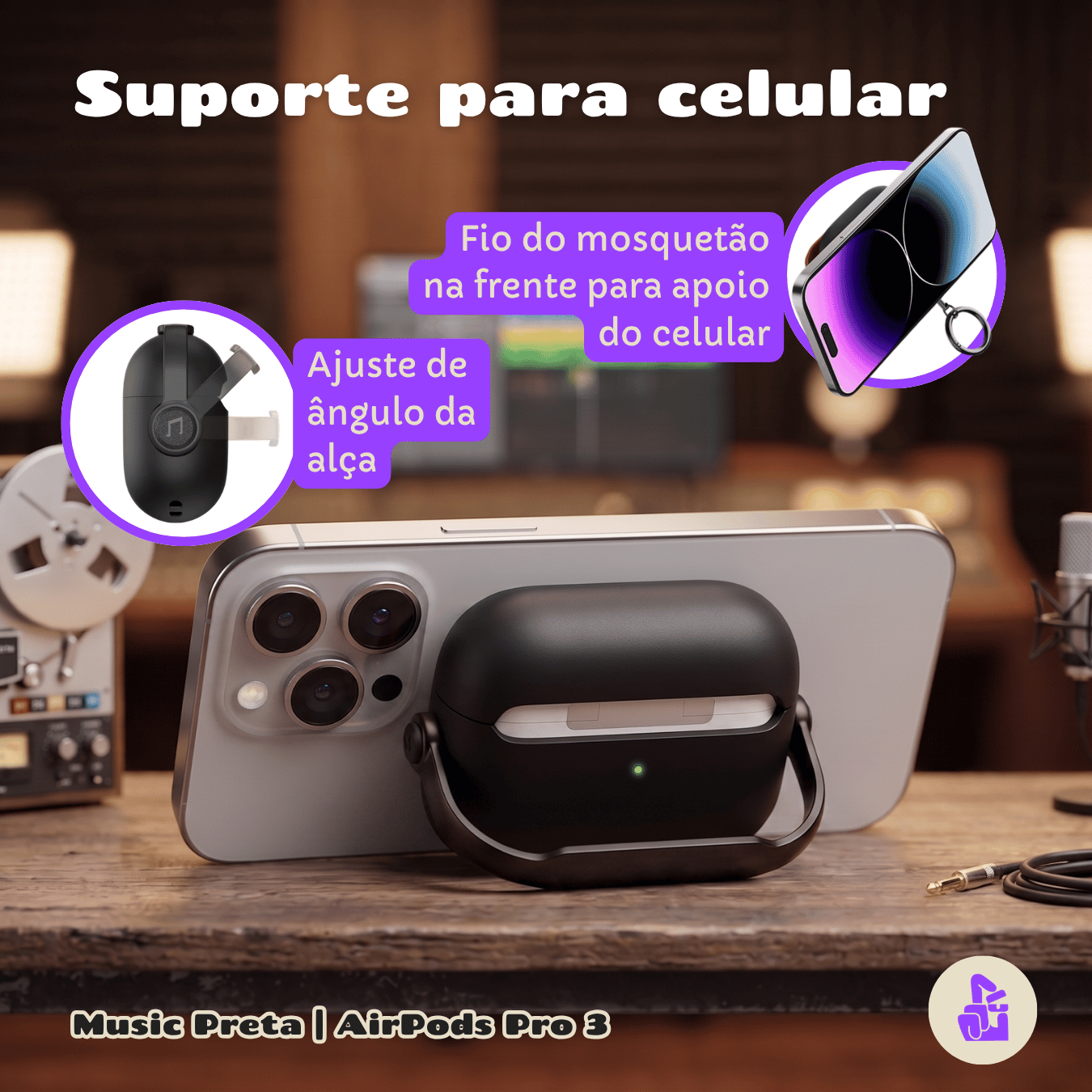 Capa Protetora Nerdcase para AirPods Pro 3, Music Preta