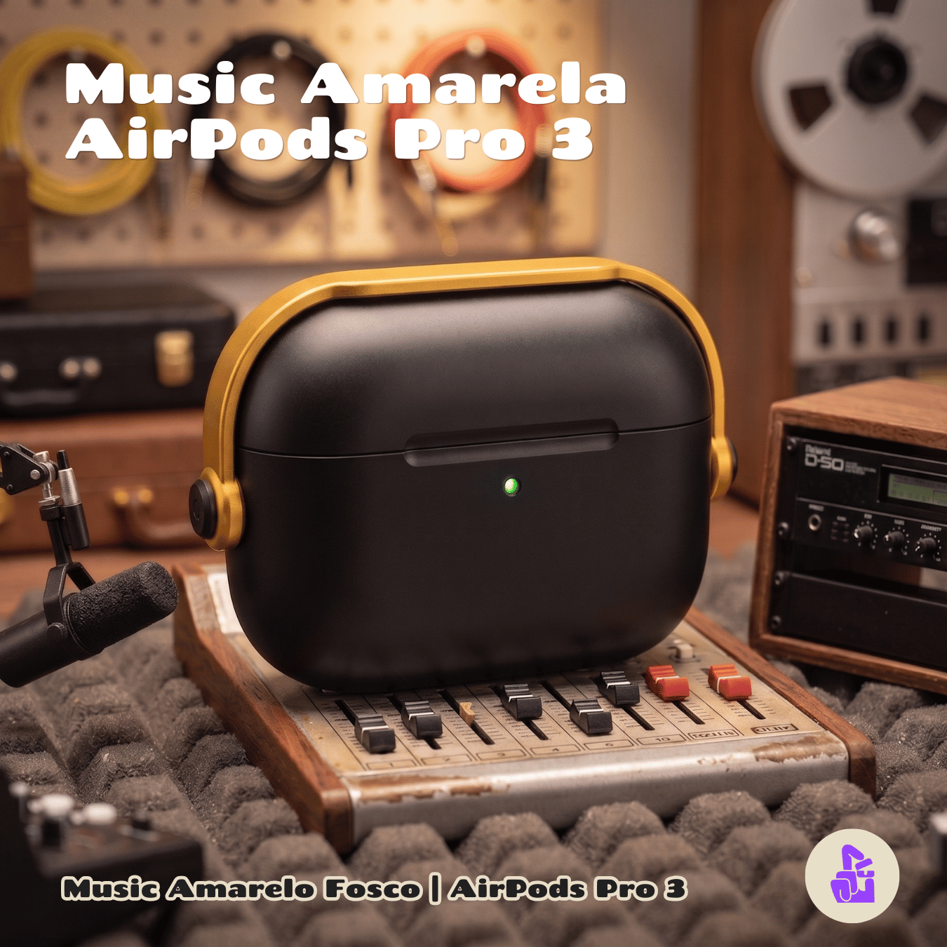 Capa Protetora de Silicone Nerdcase para AirPods Pro 3, Preta com detalhe Amarelo