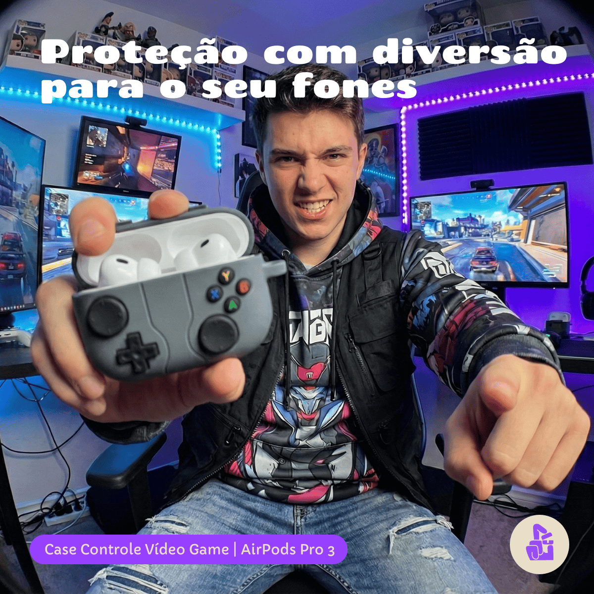 Kit Limpador para Fones e Capa Protetora Nerdcase para Airpods Pro 3, Controle Videogame