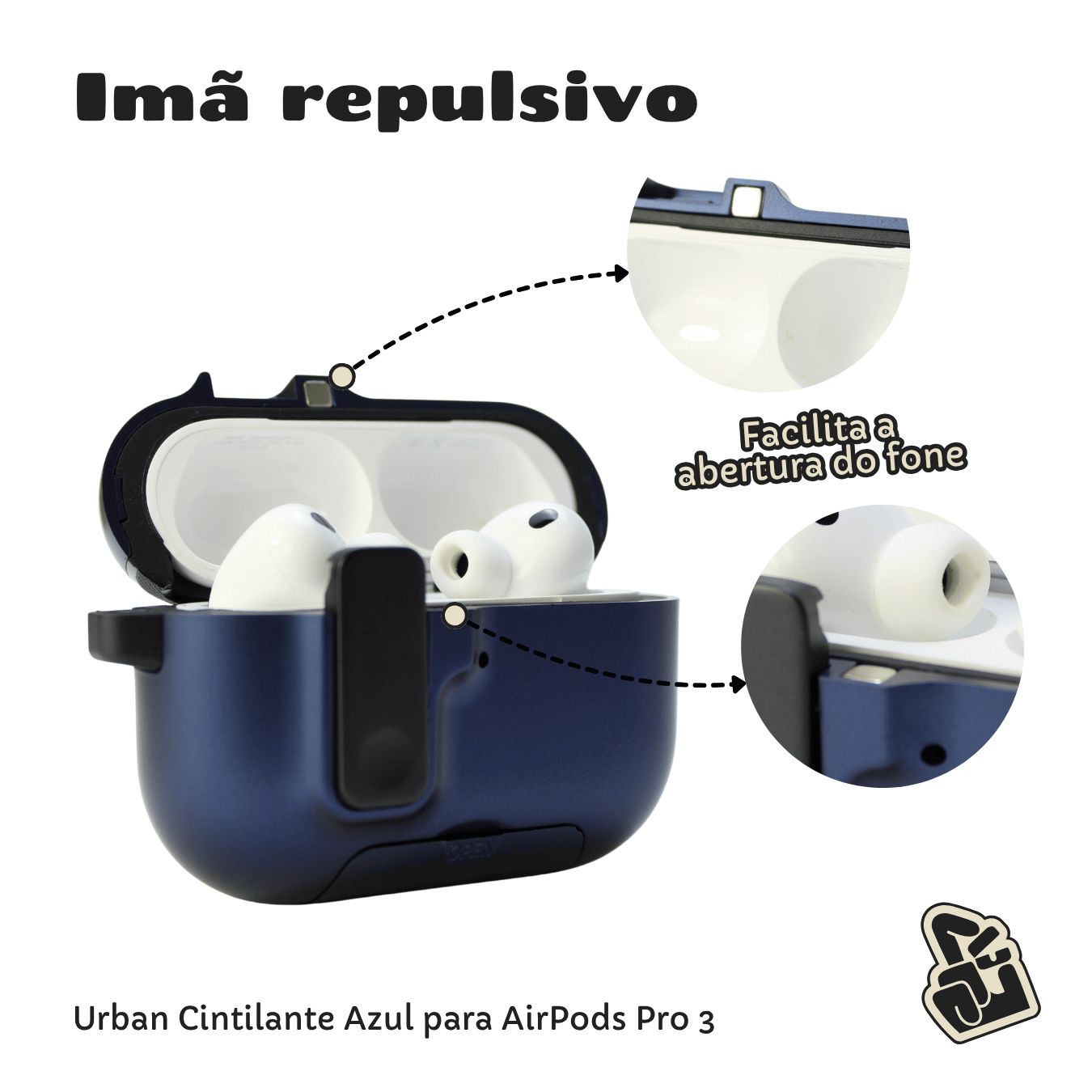 Capa Protetora de Silicone Nerdcase para AirPods Pro 3, Suporte Adaptado, Urban Azul Cintilante