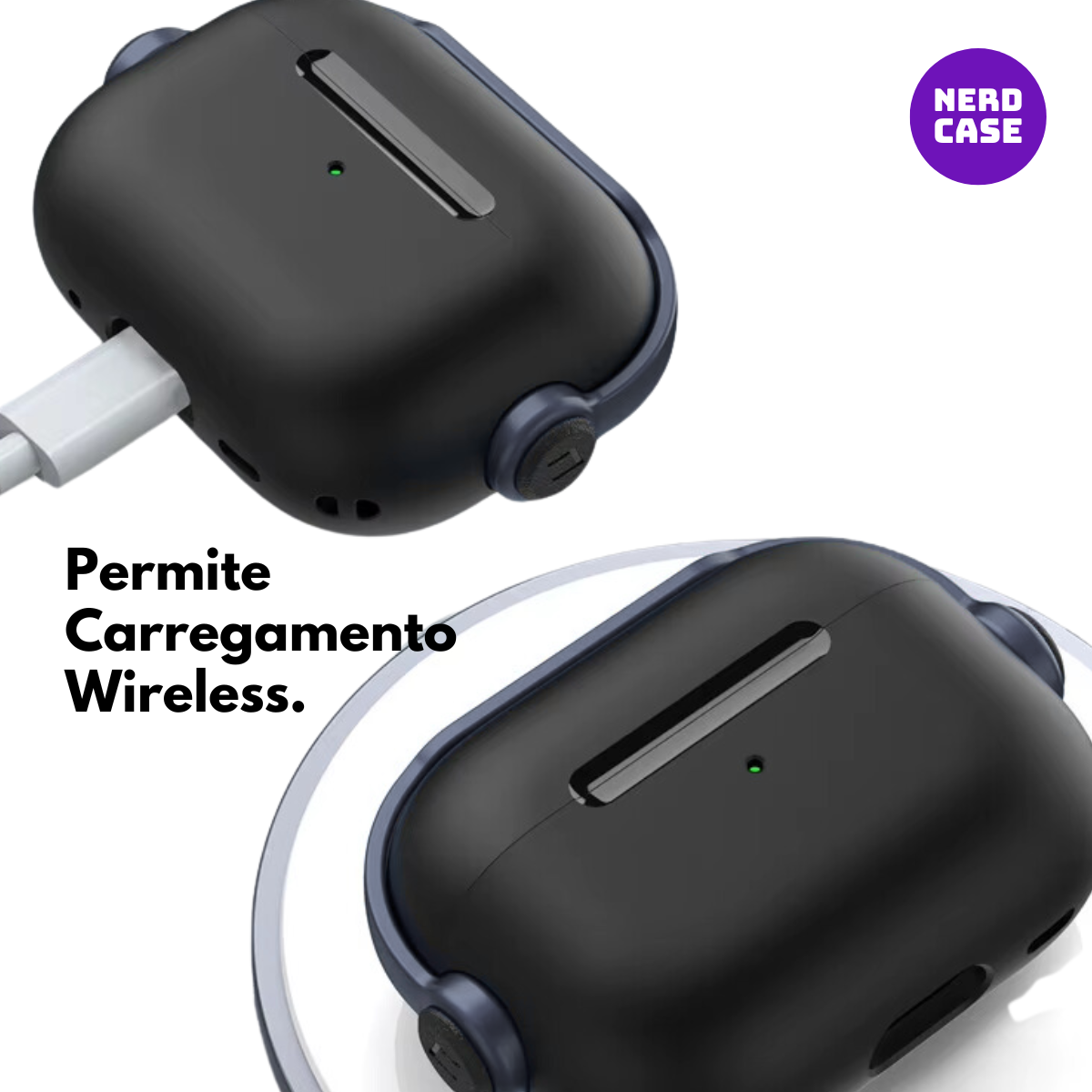 Case Music para AirPods 4, Preta com detalhe Azul