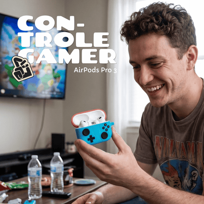 Kit Limpador para Fones e Capa Protetora de Silicone Nerdcase para AirPods Pro 3, Controle Gamer Azul
