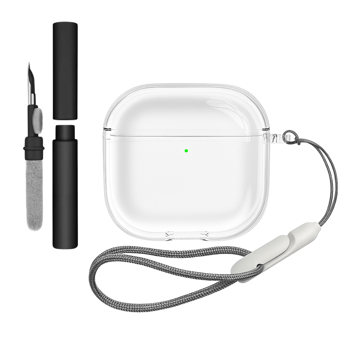 Kit Caneta de Limpeza e Capa Protetora Nerdcase Compatível com AirPods 4, Silicone Flexível, Transparente
