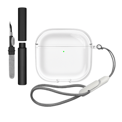 Kit Caneta de Limpeza e Capa Protetora Nerdcase Compatível com AirPods 4, Silicone Flexível, Transparente