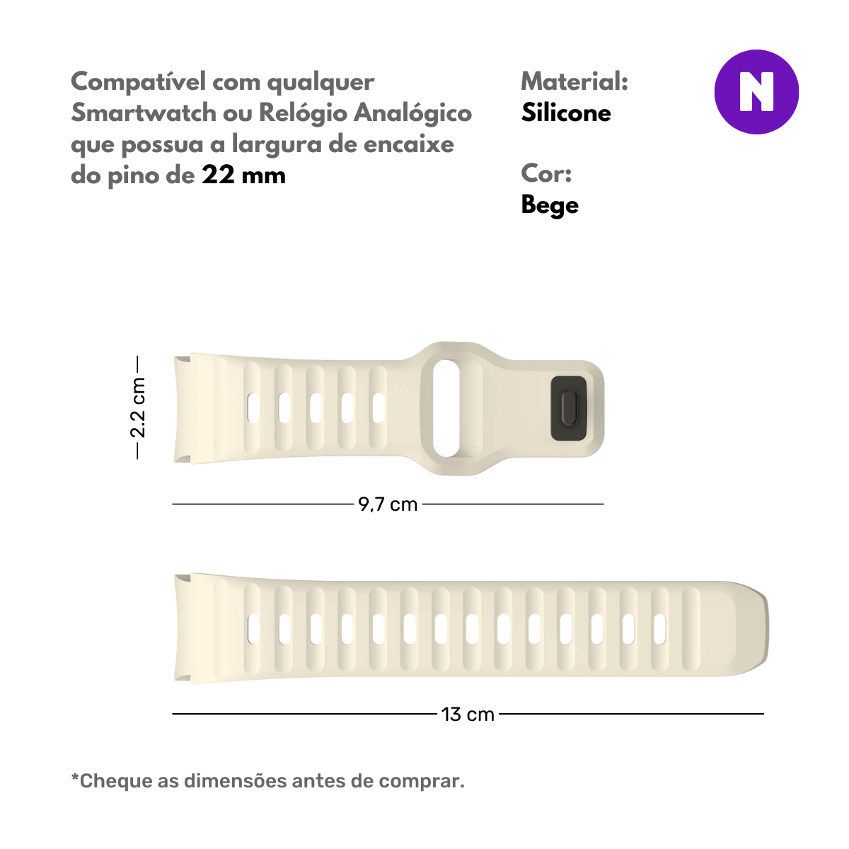 Pulseira 22mm entre Pinos para Samsung Galaxy Watch, Bege