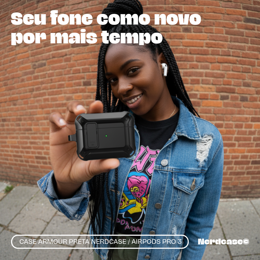 Capa Protetora Armour Nerdcase para Airpods Pro 3, Resistente Preta