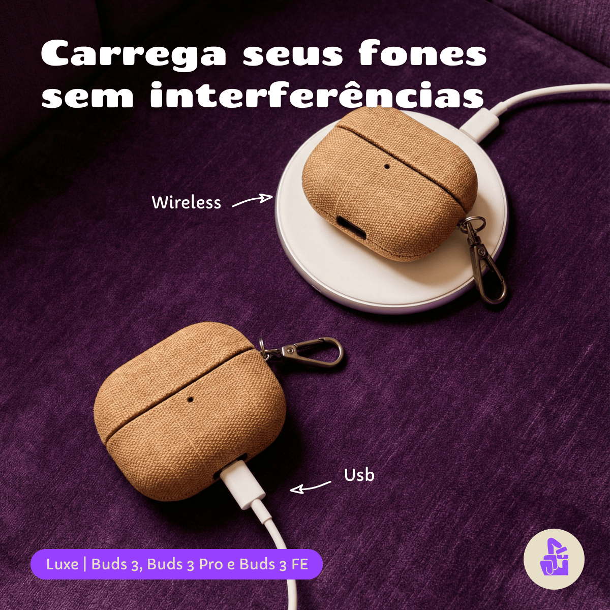 Kit Limpador para Fones e Capa Protetora Luxe Nerdcase para Samsung Galaxy Buds 3, Buds Pro 3, Buds3 FE, Caramelo